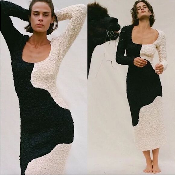 Mara Hoffman Dresses & Skirts - Mara Hoffman Amy Midi Dress Women’s Size 3X Black White Bodycon Textured Chic